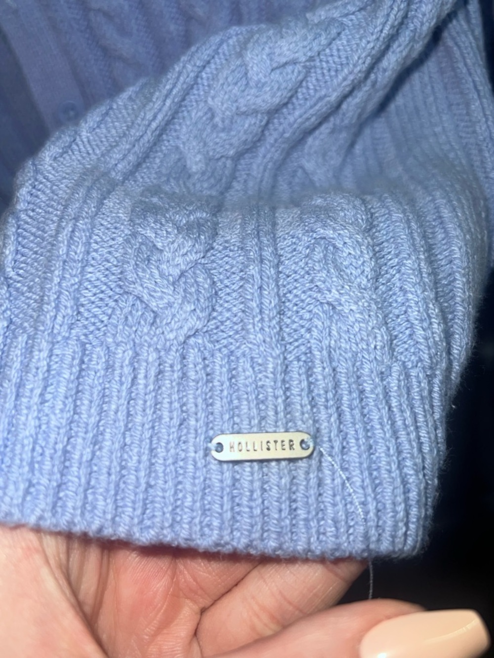 Hollister Blue Cable Knit Cropped Button Cardigan - Picture 3 of 4